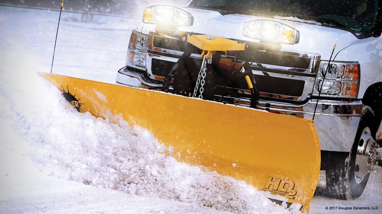 hd2 snow plow driving into snow bank