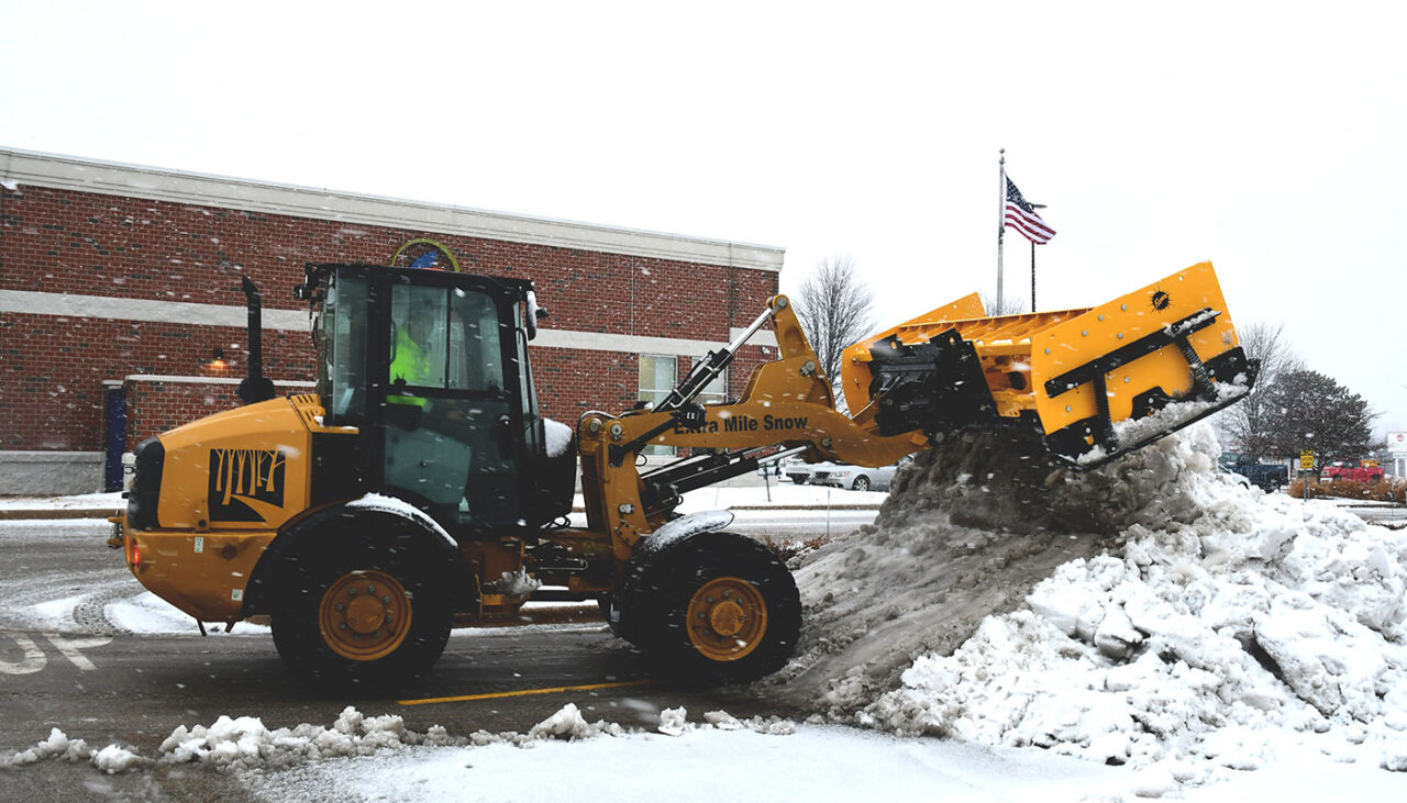 storm boxx trace pusher on loader piling snow